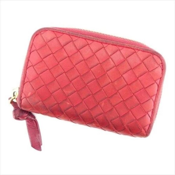 Bottega Veneta Wallet Purse Intrecciato Red leather Woman Authentic Used D2017